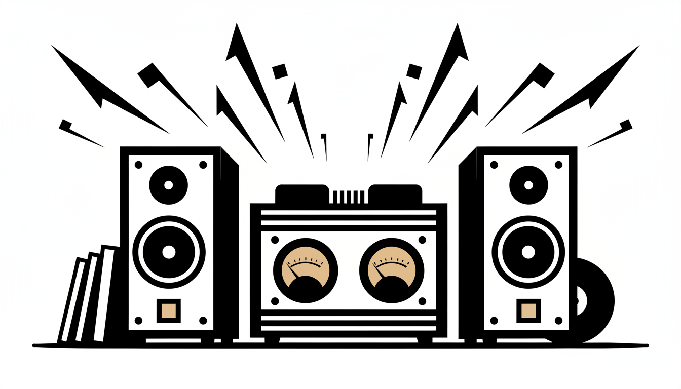 Licensed Coffee hi-fi sound system: Yamaha A-S301 amplifier, Klipsch RP-600M speakers, and Technics SL-1200MK7 turntable