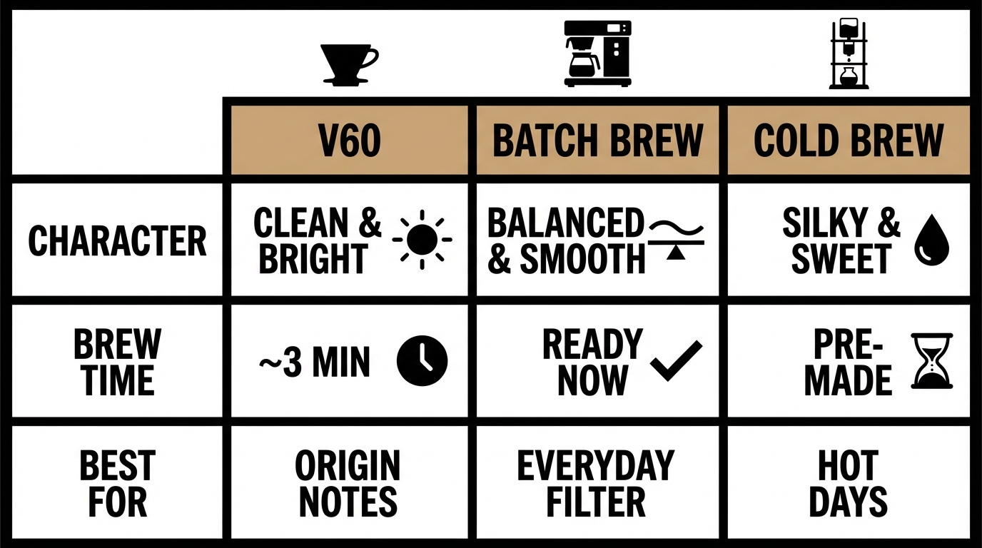 Brewing methods comparison: V60, Batch Brew and Cold Brew